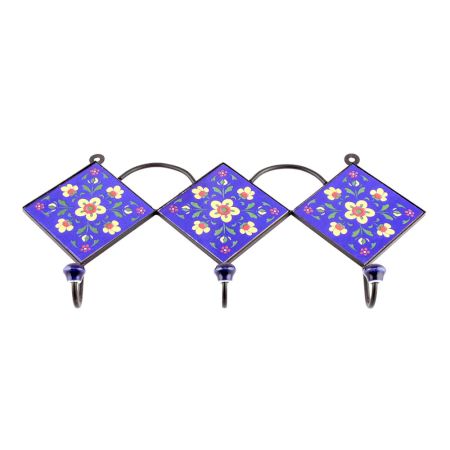 Navy Blue And Yellow Tiny Flower Ceramic Tiles Hooks Online
